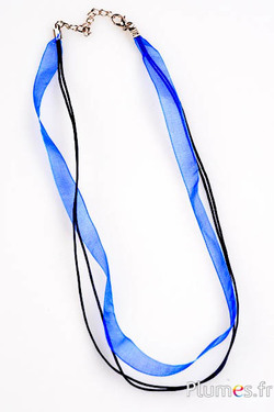 Collier sur ruban organza - long. 45 cm - bleu
